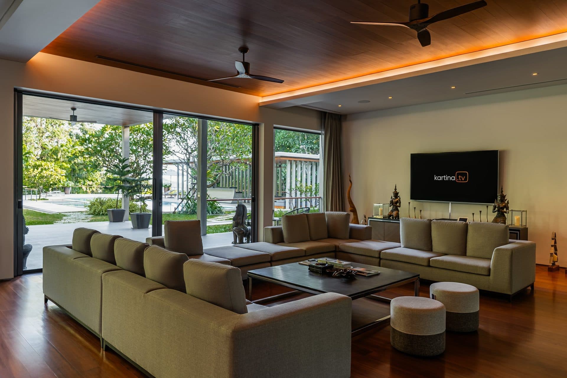 Open-air living area with sea views